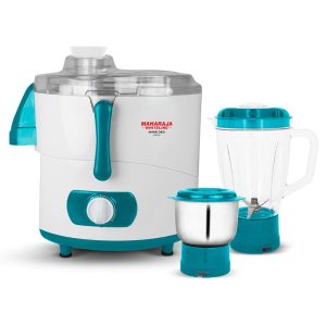 Maharaja Whiteline Mark Deo Juicer Mixer Grinder with 2 Jars, 450W - JX1-164 (White & Turquoise Blue)