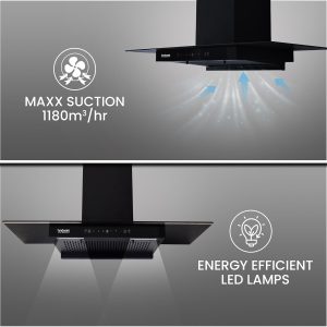 Hindware Smart Appliances Mariana 90 Auto Clean Kitchen Chimney with Max Suction 1180 m3/h | Energy Efficient LED Lamps | Thermal Auto Clean Technology | Motion Sensor | Kitchen Chimney