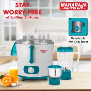 Maharaja Whiteline Mark Deo Juicer Mixer Grinder with 2 Jars, 450W - JX1-164 (White & Turquoise Blue)