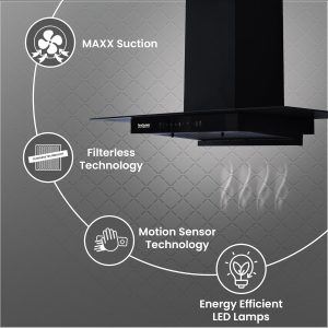 Hindware Smart Appliances Mariana 90 Auto Clean Kitchen Chimney with Max Suction 1180 m3/h | Energy Efficient LED Lamps | Thermal Auto Clean Technology | Motion Sensor | Kitchen Chimney