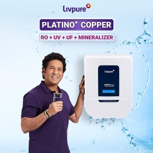 Livpure Platino+ copper with 87% Water Savings (HR Tech), Feather Touch Display, Copper+RO+In-Tank UV+UF+Mineraliser+Auto Flush, 8.5 L tank, Water Purifier for home, (White)