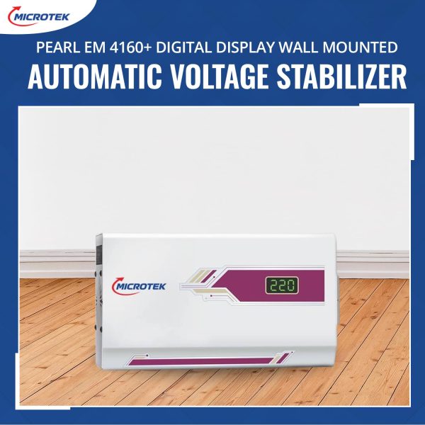 Microtek Pearl EM 4160+ Digital Display Wall Mounted Automatic Voltage Stabilizer Upto 1.5 Ton AC Working Power 160V-285V with 3 Year Warranty