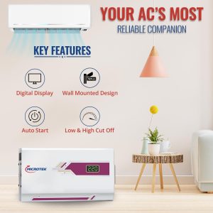 Microtek Pearl EM 4160+ Digital Display Wall Mounted Automatic Voltage Stabilizer Upto 1.5 Ton AC Working Power 160V-285V with 3 Year Warranty
